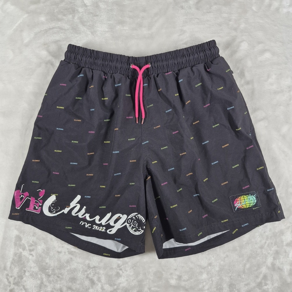 SLUNKS Shorts Men's Medium Black Lined OCVC All Over Print Volleyball Active